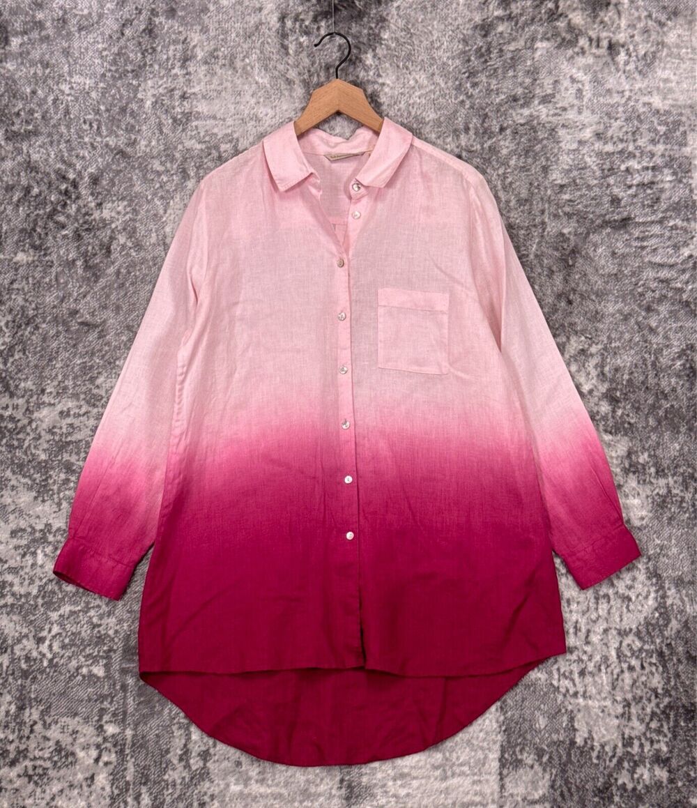 Soft Surroundings Tunic Top Large Womens Pink Linen Ombre Button Shirt